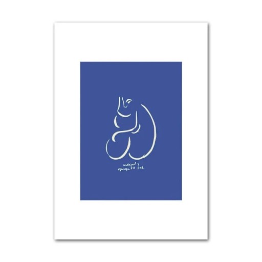 Dekorační plakát na zeď abstraktní linie na modrém podkladu 40 × 60 cm tisk na plátno modro bílý minimalistický styl interiéru