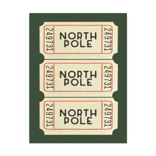Dekorační plakát na zeď vstupenky North Pole 50 × 70 cm tisk na plátno béžový vánoční motiv interiérová dekorace bez rámu