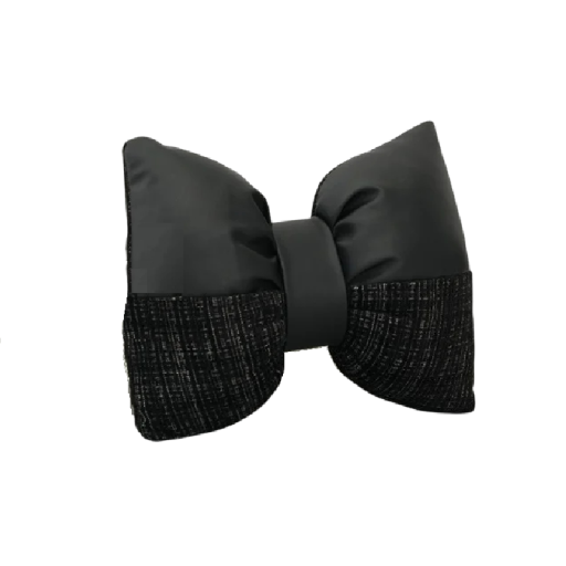 Dekorační polštářek ve tvaru mašle kombinovaný textilní černý strukturovaný povrch designový doplněk na sedačku i postel