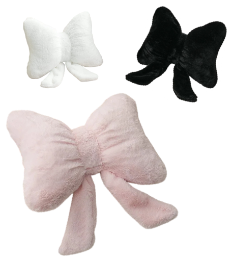 Dekorační polštářek ve tvaru mašle s dlouhými stuhami 41×31 cm plyšový výplň PP bavlna designový doplněk na sedačku