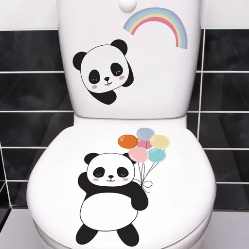 Dekorační samolepka na nádržku a víko WC Motiv panda nálepka na toaletu Snadná aplikace Roztomilý dětský design Zábavná dekorace do koupelny
