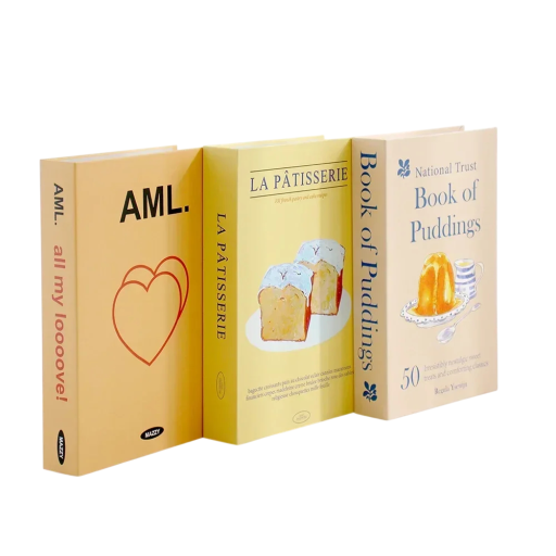Dekoracyjne fałszywe książki 3 szt Neotwieralne książki kucharskie Patisserie Book of Puddings stylowa dekoracja