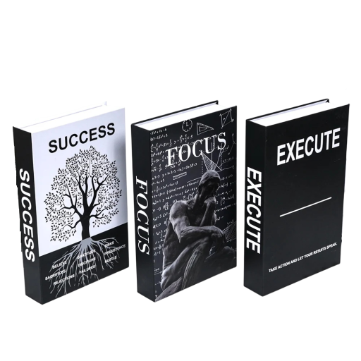 Dekoracyjne fałszywe książki 3 szt Neotwieralne motywacyjne książki Success Focus Execute nowoczesne dekoracje do wnętrz