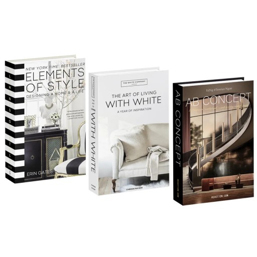 Dekoratiivinen valekirja Elements of Style Art of Living With White AB Concept ei avattava kirjan jäljitelmä hyllykoriste