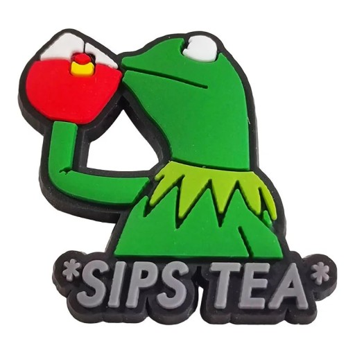 Dekoration för crocs animerad groda som dricker te PVC grön flerfärgad prydnad för crocs skor tillbehör för tofflor med hål