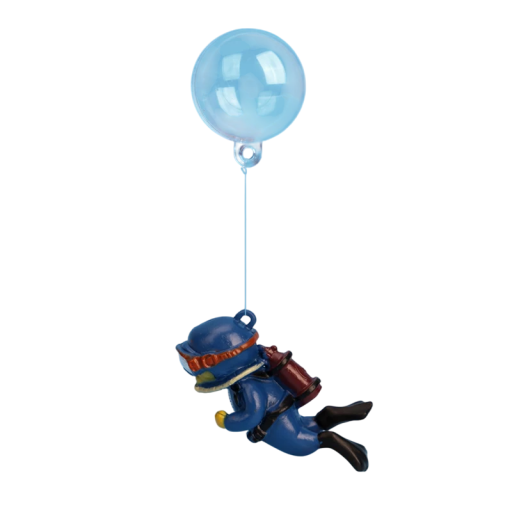 Dekoration für das Aquarium 6x3,5 cm Mini Figur eines Tauchers mit schwimmender Kugel und Schnur Deko Aquarium Zubehör für Süßwasseraquarien
