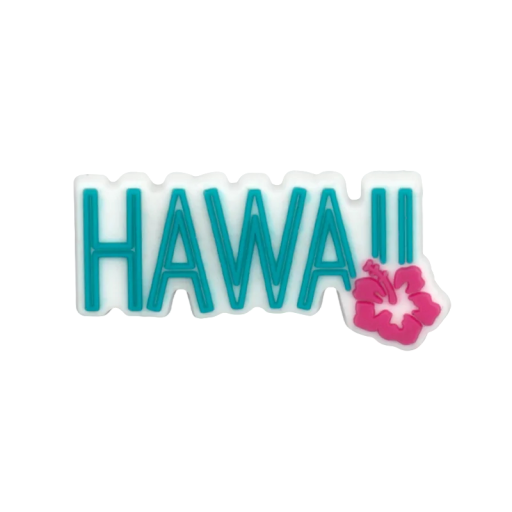 Dekoration til crocs sko med teksten Hawaii PVC hvid turkis rosa tilbehør til crocs med blomst nem at montere