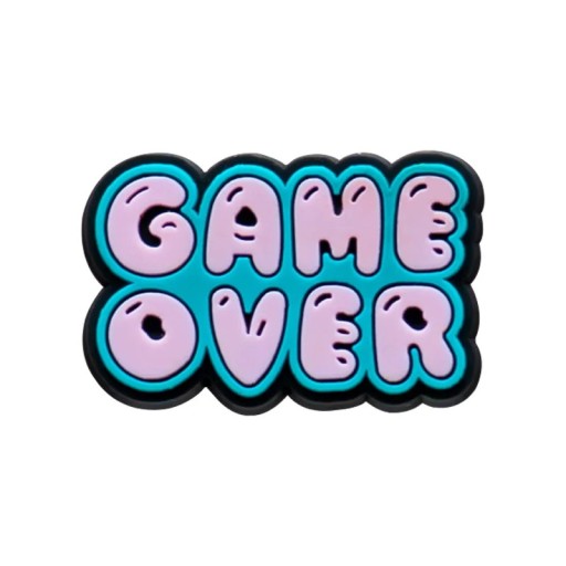 Dekoration til crocsy med teksten Game Over 3–4 cm PVC pynt til sko sort turkis lilla motiv til personalisering af fodtøj