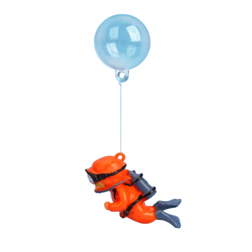 Dekoration till akvarium 6 x 3,5 cm Mini figur figur av en orange dykare med flytande kula Snöre för upphängning Akvarieprydnad Säker material