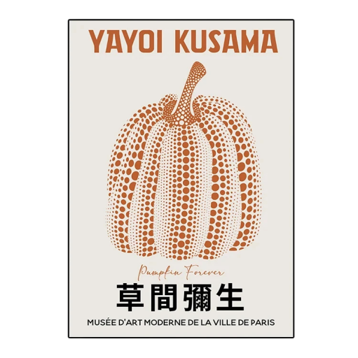 Dekorationsplakat til væg Yayoi Kusama beige græskar 50 x 70 cm tryk på lærred brun-beige motiv billede til indretning uden ramme