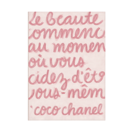 Dekorativ affisch med citat från Coco Chanel 30 × 40 cm tryck på canvas mjuk rosa utan ram för vägg i lägenhet sovrum vardagsrum