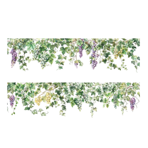 Dekoratív átlátszó öntapadós szalag 5 cm x 200 cm szőlő és szőlőtőke mintával díszítéshez és kreatív dekorációkhoz