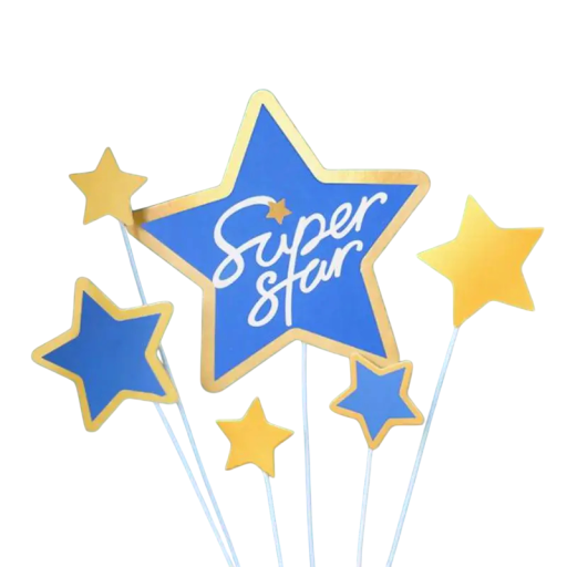 Dekoratív csillag alakú díszítőelem Super Star felirattal Születésnapi dekoráció tortákhoz és ünnepségekre