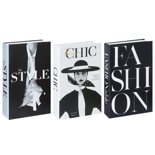 Dekoratív csípő In Style Stay Chic Fashion nenyitható könyvimitáció fekete-fehér dekoráció belső térhez könyvtár polc