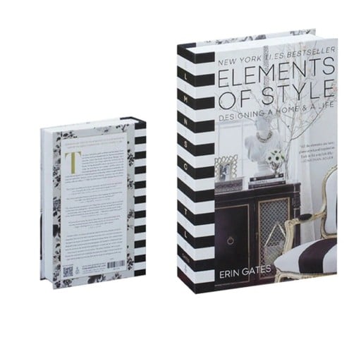 Dekoratív Hamis Könyv ELEMENTS OF STYLE Fekete-Fehér Csíkokkal és Dizájn Motívummal