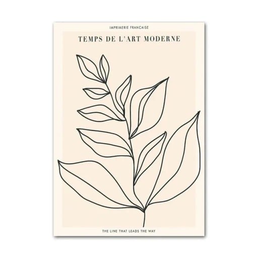 Dekorativ plakat til væg abstrakt plante med linjer 30 × 40 cm tryk på lærred sort-beige minimalistisk indretning