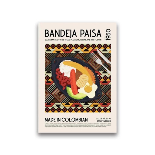 Dekoratív poszter 30 x 40 cm Bandeja Paisa Világkonyha Ételkép Vászonnyomtatás Keret nélkül Konyhai fali dekoráció
