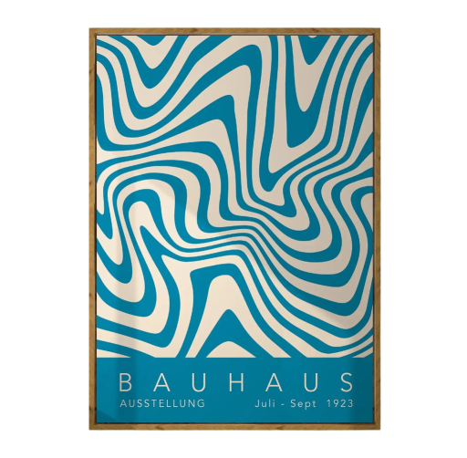 Dekoratív poszter 30 x 40 cm Bauhaus kék hullámok Geometriai absztrakt motívum Modern fali dekoráció vászonnyomtatás keret nélkül