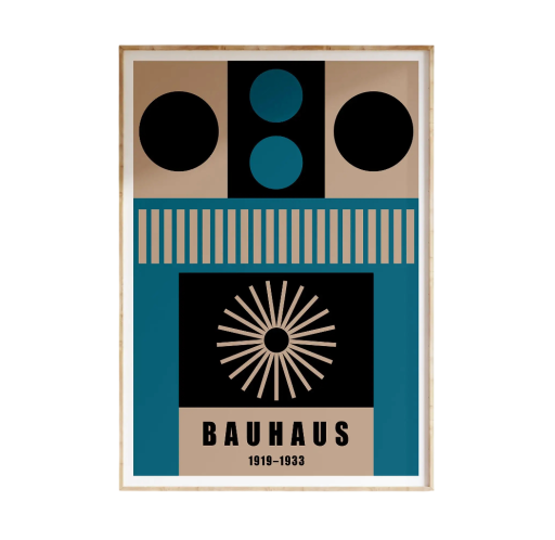 Dekoratív poszter 40 x 60 cm Geometrikus kék-fekete absztrakció Bauhaus stílus Modern minimalista poszter vászonra nyomtatva keret nélkül