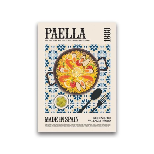 Dekoratív poszter 40 x 60 cm Spanyol paella Világkonyha Ételkép vászonra Keret nélkül Fali dekoráció