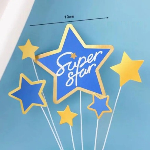 Dekorativ stjärnformad topp med inskriptionen Super Star Födelsedagsdekoration för tårtor och fester