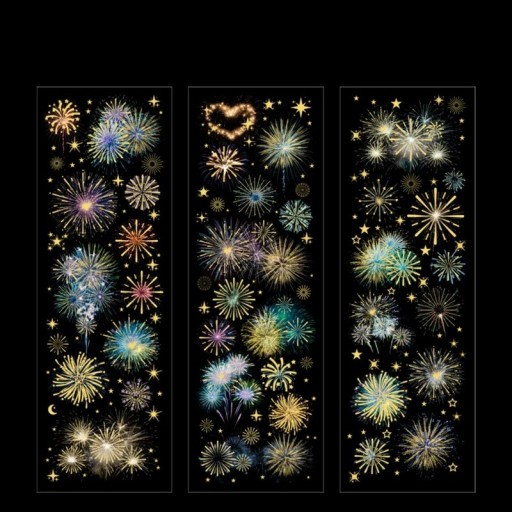 Dekorative Aufkleber mit Feuerwerk-Motiv Set 3 Stück 7x21,5 cm PET farbig für Planer Scrapbook Fenster Notebook Feier Dekoration