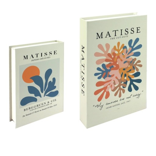 Dekorative falsche Buch MATISSE mit buntem Motiv und dem Schriftzug "My curves are not crazy" Modernes Design