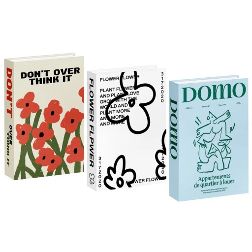 Dekorative falsche Bücher Don’t Over Think It Flower Flower Domo nicht öffnende Imitation von Büchern weiße blaue Dekoration