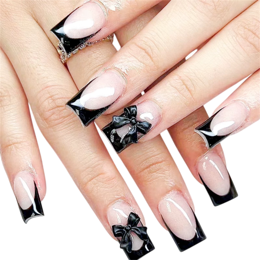 Dekorative französische Set 24 Stück quadratische künstliche Nägel mit Schleife DIY für Frauen und Mädchen Langanhaltende elegante Tipps mit Kleber