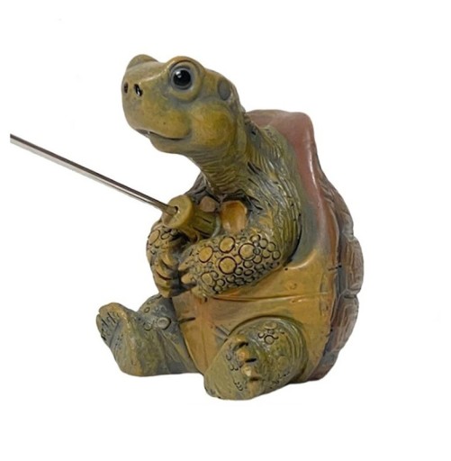Dekorative Schildkröte Angler mit Rute und Fisch Lustige Außendekoration für Garten Terrasse Balkon originelle Figur