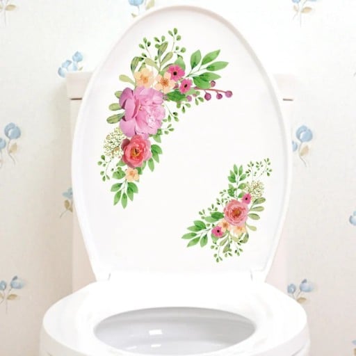 Dekorative Toilettenaufkleber für den WC-Sitz 29 x 21 cm Motiv Blumen und Blätter Aufkleber für die Toilette Einfache Anwendung Zarte natürliche