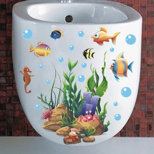 Dekorative WC-Aufkleber Motiv Wasserwelt mit Fischen Aufkleber für die Toilette Einfache Anwendung Originelle maritime Dekoration