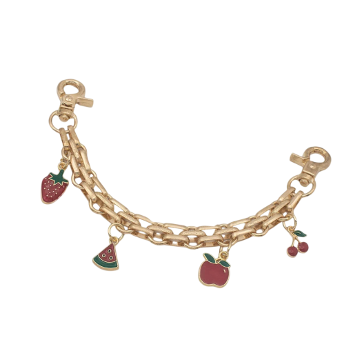 Dekorativer Kettenanhänger für Handtaschen 20 cm Goldene Kette mit rotem Obst Metalllegierung Dekorativer modischer Kettenanhänger für Handtaschen