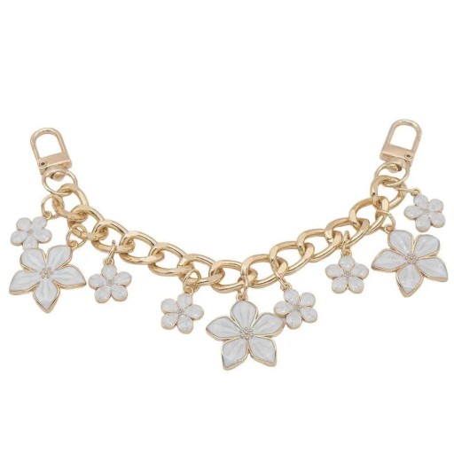 Dekorativer Kettenanhänger für Handtaschen Goldene Kette mit weißen Blümchen Metalllegierung Elegante dekorative Kette für Handtaschen modisches