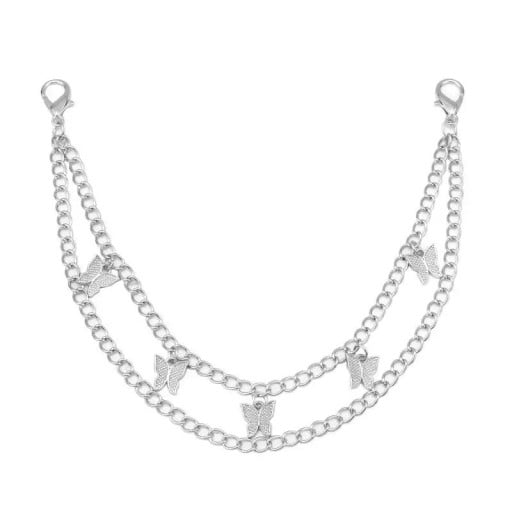 Dekorativer Kettenanhänger für Handtaschen Silberne doppelte Kette mit Schmetterlingen Metalllegierung Eleganter dekorativer Kettenanhänger