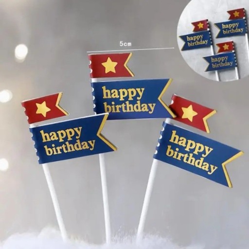 Dekoratívna zapichovátka v tvare narodeninových vlajok s nápisom Happy Birthday Ozdoba na tortu 3 ks