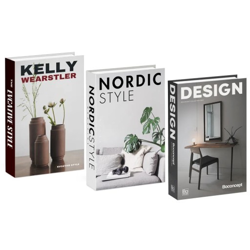 Dekorativní falešná kniha imitace designové knihy neotevíratelná dekorace na polici, konferenční stolek nebo do knihovny interiér, NORDIC style