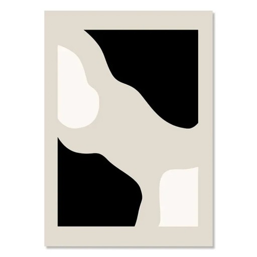 Dekorativní plakát na stěnu abstraktní minimalistické tvary 30 x 40 cm plátěný tisk černo-béžové provedení bez rámu interiér
