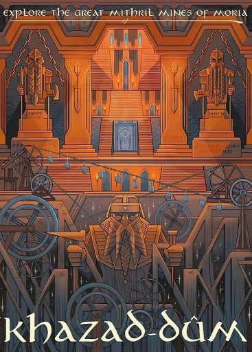 Dekorativní plakát na zeď Khazad-dûm Moria fantasy motiv 50 × 70 cm tisk na plátno oranžovo-šedá architektura dekorace do interiéru bez rámu