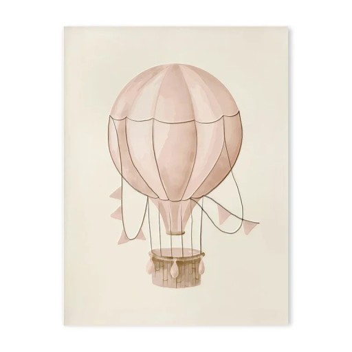 Dekorativní plakát na zeď s horkovzdušným balónem 40 x 60 cm plátěný tisk růžové jemné odstíny bez rámu dekorace do dětského pokoje