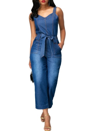 Denim jumpsuit för kvinnor med remmar