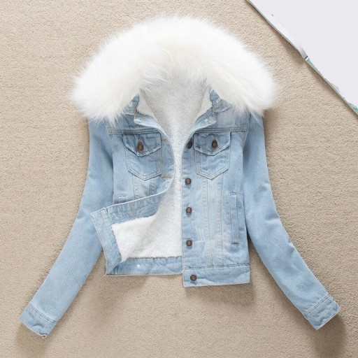 Denimjacka med päls för kvinnor P2375