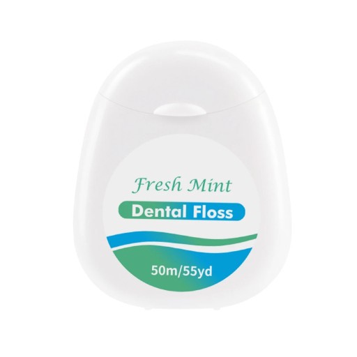 Dental Floss with Mint Flavour 50 m in Plastic Case Interdental Cleaning White Floss White-Green Case for Oral Hygiene