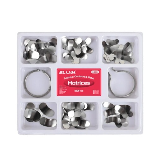 Dental Sectional Shaped Metal Matrices with Spring Clamp and Separator Ring Professional Set of 100 Dental Instruments