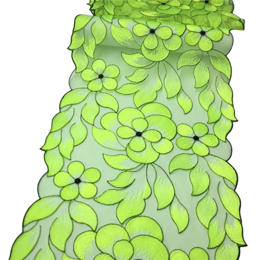 Dentelle brodée en tulle 22 x 91 cm Dentelle en polyester verte avec motif végétal Tissu décoratif pour la couture de vêtements décorations DIY
