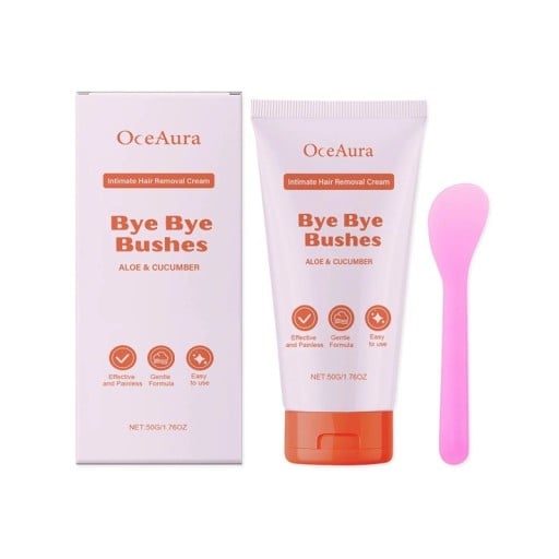 Depilační krém na tělo a intimní partie 50 g s aloe vera a okurkou Bezbolestné odstranění chloupků Se stěrkou Pro ženy