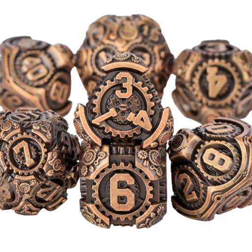 Dés à jouer 7 pcs Motif mécanique roues dentées RPG ensemble pour jeux de société Donjon et Dragons fantasy jeux de rôle dés