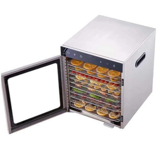 Deshidrator de alimente cu 10 tăvi și lumină LED Mașină de uscat fructe și legume din oțel inoxidabil 800W Deshidrator de casă cu temporizator digital 42,5 x 35 x 39 cm