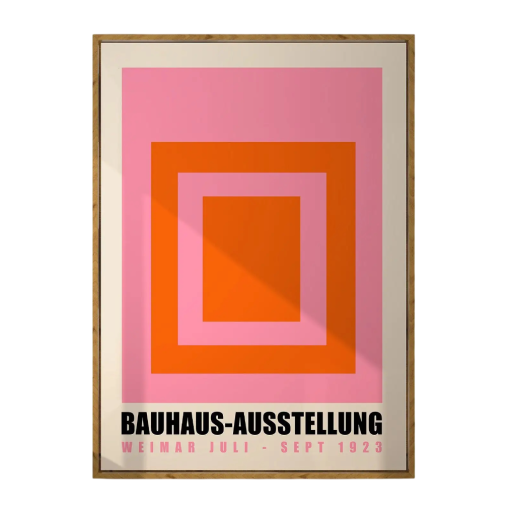Design falikép 20 x 30 cm Bauhaus absztrakt geometria rózsaszín narancssárga elemekkel vászonra nyomtatott dekoráció keret nélkül