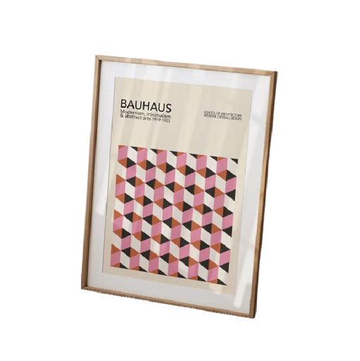 Design plakát 30 x 40 cm Bauhaus Rózsaszín geometrikus kockák Absztrakt modern művészet Vászonnyomtatás Minimalista dekoráció Keret nélkül